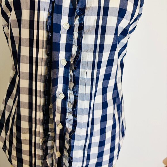 Tommy Hilfiger Navy/White Gingham Sleeveless Ruffle Button-up Size S- Like New! - Picture 8 of 10